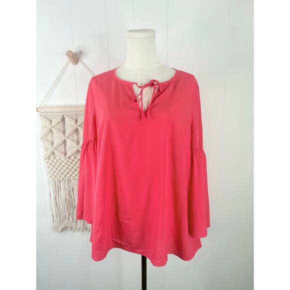 Boden Boho Sleeve Tie Front Blouse Size 10 Coral Pink Hippie Top - Picture 4 of 13